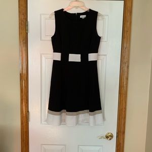 Black, white, khaki color block dress